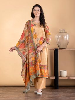 Readiprint - Women Beige Pure Cotton Kurta with Pant and Dupatta