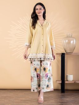 Readiprint - Women Yellow Pure Cotton Shirt with Palazzo
