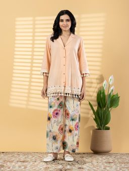 Readiprint - Women Peach Pure Cotton Shirt with Palazzo