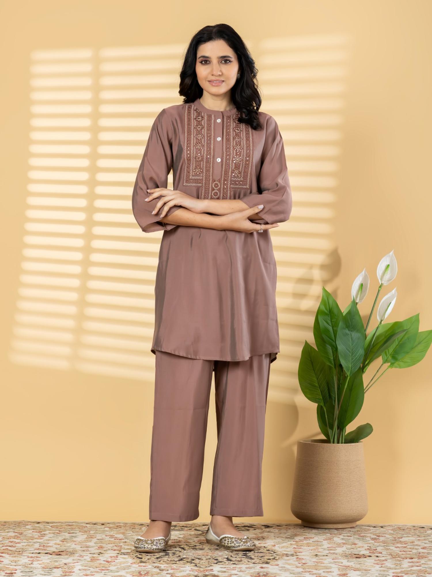readiprint Women Bronze Silk Co-Ord Set-picture-49