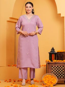 ARAMYA - Women Pink Chanderi Kurta with Pant