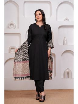 ARAMYA - Women Black Cotton Kurta with Pant and Dupatta