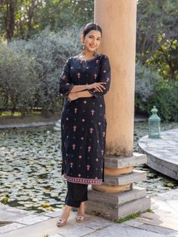 ARAMYA - Women Black Chanderi Kurta with Pant