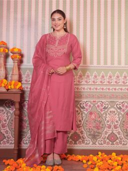 ARAMYA - Women Pink Silk Blend Kurta with Pant and Dupatta