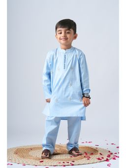 Peekaaboo Kids - Boys Blue Solid/Plain Cotton Kurta with Pyjama