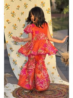 Peekaaboo Kids - Girls Orange Printed Cotton Kurti with Sharara