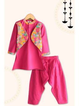 Peekaaboo Kids - Boys Pink Solid/Plain Cotton Kurta with Dhoti