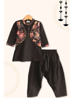 Peekaaboo Kids - Boys Black Solid/Plain Cotton Kurta with Dhoti