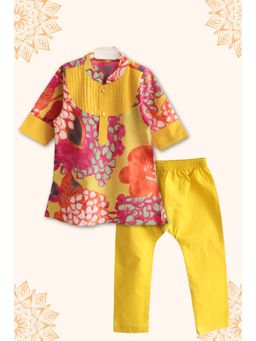 Peekaaboo Kids - Boys Yellow Printed Cotton Kurta with Pyjama
