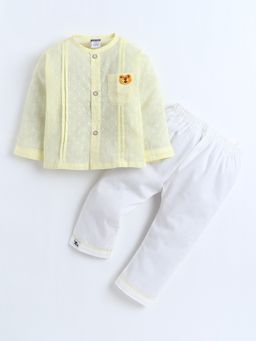 Polka Tots - Unisex Yellow Solid/Plain Cotton Jabla with Pant