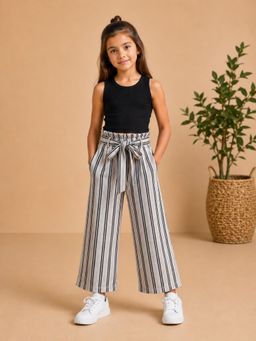 StyloBug - Girls Black Printed Polyester Crop Top with Pant