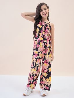 StyloBug - Girls Multi-Color Floral Viscose Rayon Jumpsuit