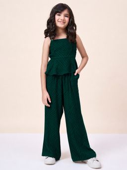 StyloBug - Girls Green Solid/Plain Polyester Co-Ord Set