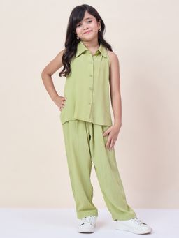 StyloBug - Girls Green Solid/Plain Rayon Co-Ord Set