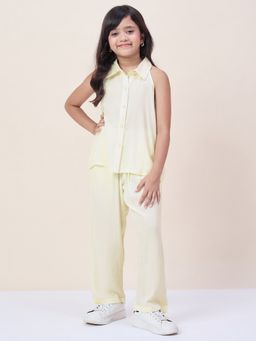 StyloBug - Girls Off White Solid/Plain Rayon Co-Ord Set