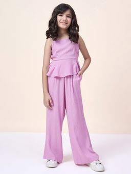 StyloBug - Girls Lavender Solid/Plain Rayon Co-Ord Set