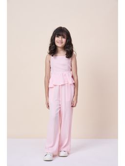 StyloBug - Girls Pink Solid/Plain Rayon Co-Ord Set