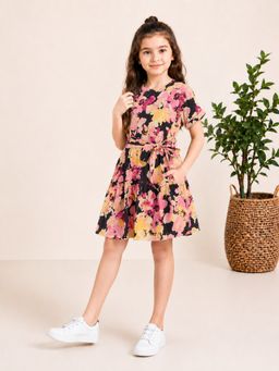 StyloBug - Girls Multi-Color Floral Rayon Dress