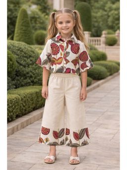 AWW HUNNIE - Girls Cream Printed Cotton Shirt with Pant
