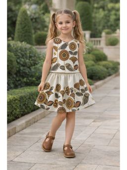 AWW HUNNIE - Girls Cream Floral Cotton Top with Skirt