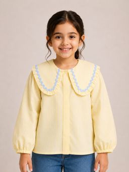 AWW HUNNIE - Girls Yellow Stripes Cotton Shirt