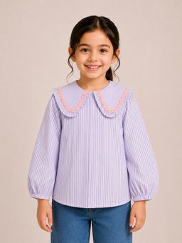 AWW HUNNIE - Girls Mauve Stripes Cotton Shirt