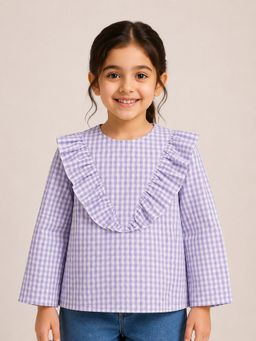 AWW HUNNIE - Girls Mauve Checks Cotton Top