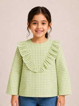 AWW HUNNIE - Girls Green Checks Cotton Top