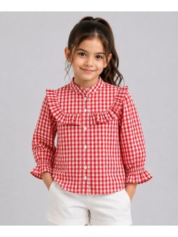 AWW HUNNIE - Girls Red Checks Cotton Shirt