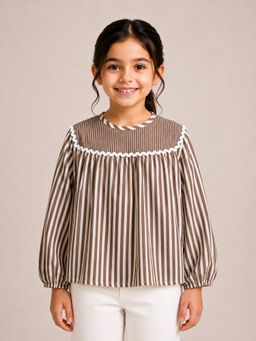 AWW HUNNIE - Girls Brown Stripes Cotton Top