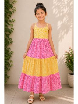 AWW HUNNIE - Girls Pink Colorblock Cotton Dress