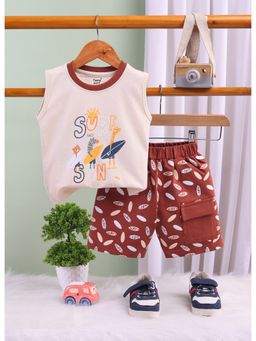 Toonyport - Boys Brown Printed Cotton Shorts with T-Shirt