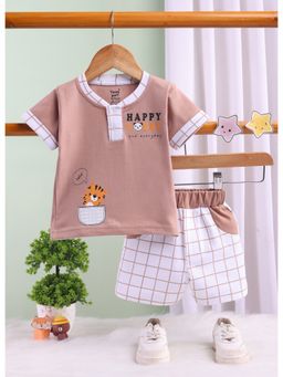 Toonyport - Boys Brown Printed Cotton Shorts with T-Shirt