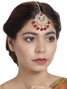 Accessher - Gold Plated Designer Traditional Ethnic Kundan & Bead Maang Tikka