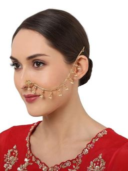 Accessher - Traditional Ethnic Gold Plated Copper Nose Ring with Chain