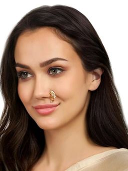 Accessher - Multicolour Traditional Style Peacock Design American Diamond & Pearls Nose Ring