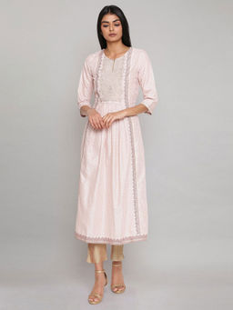 W - Light Pink Gathered Kurta Ith Embroidery