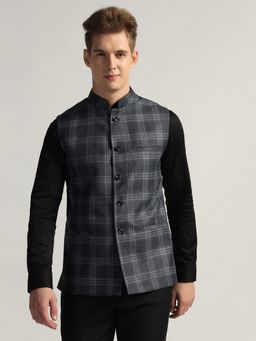 TAHVO - Blue Tweed Checks Nehru Jacket