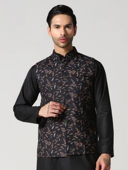 TAHVO - Black Cotton Blend Printed Nehru Jacket