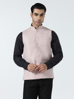 TAHVO - Pink Linen Solid Nehru Jacket