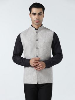 TAHVO - Brown Linen Solid Nehru Jacket