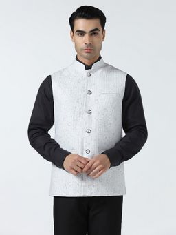 TAHVO - White Polyviscose Checks Nehru Jacket