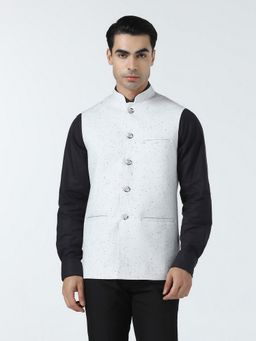 TAHVO - White Polyviscose Printed Nehru Jacket