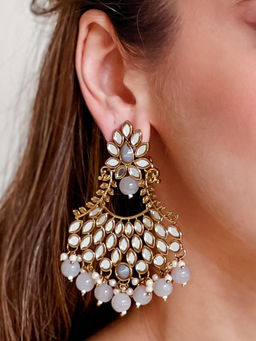 Azai by Nykaa Fashion - Ethnic Grey & Gold Mirror Work Danglers