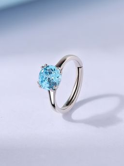 Ornate Jewels - 925 Silver Round 3.50 Carat Blue Topaz Solitaire Adjustable Ring for Women & Girls