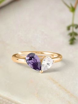 Ornate Jewels - 925 Silver Yellow Gold Amethyst Toi Et Moi Adjustable Ring for Women & Girls