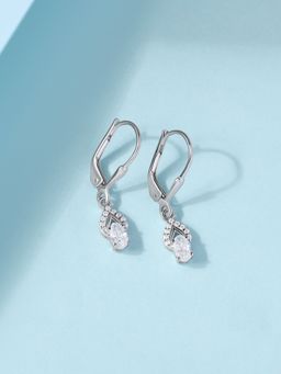 Ornate Jewels - 925 Silver Rhodium Plated American Diamond Lattice Dangle Earring for Women & Girls