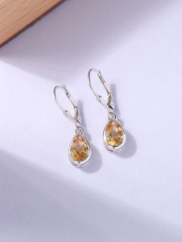 Ornate Jewels - 925 Silver Rhodium Plated Natural Yellow Citrine Drop Earring for Women & Girls