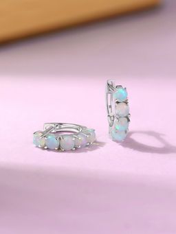 Ornate Jewels - 925 Silver Round Natural Ethiopian Opal Celestial Glow Hoops Earring for Women & Girls