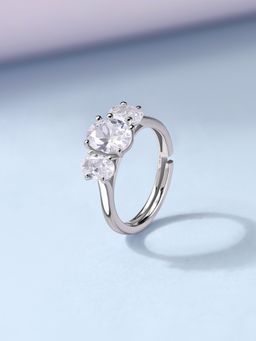 Ornate Jewels - 925 Silver American Diamond Trinity Sparkle Adjustable Ring for Women & Girls